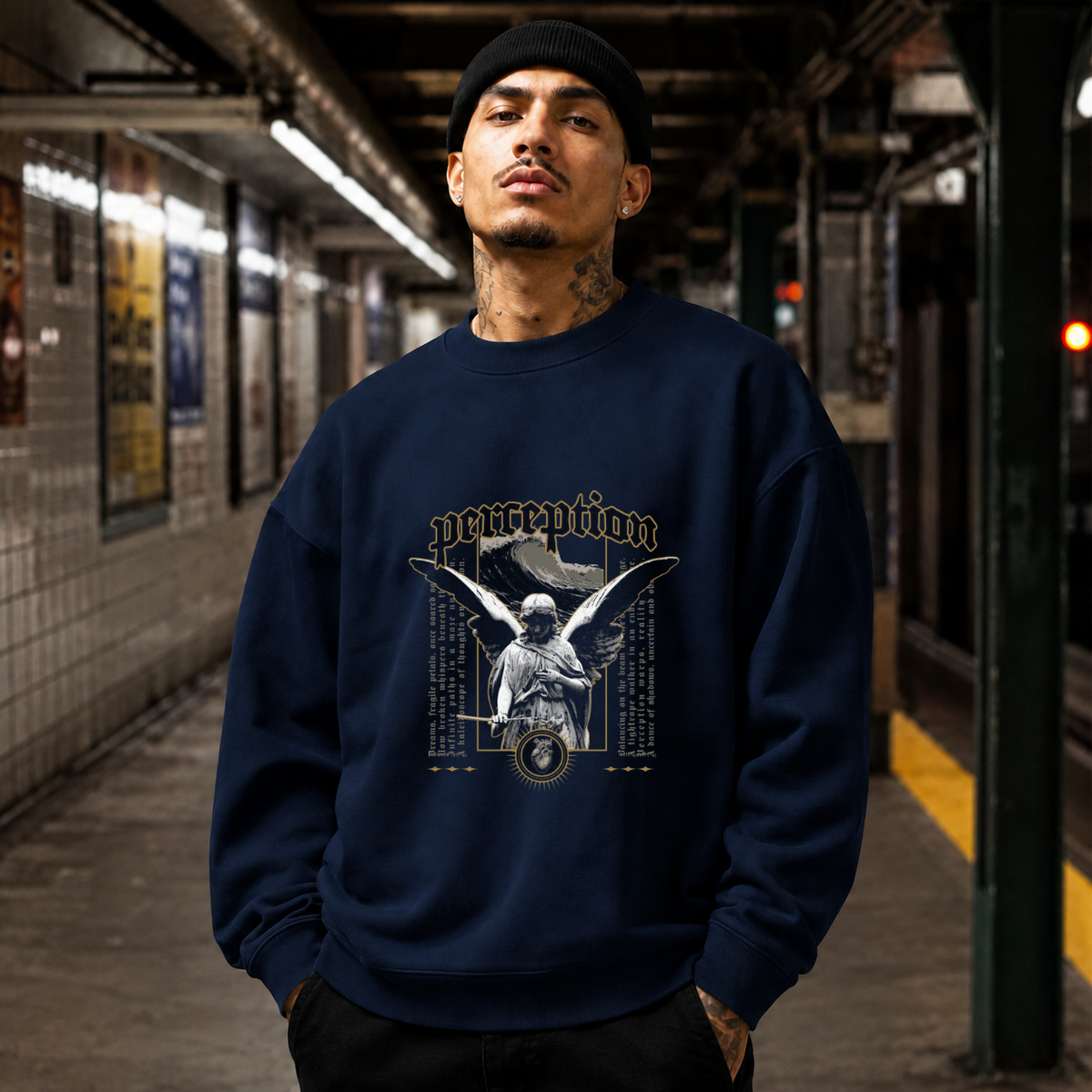 Perception Angel T-Shirt – Dark Art / Renaissance Aesthetic Graphic Tee - Color: navy