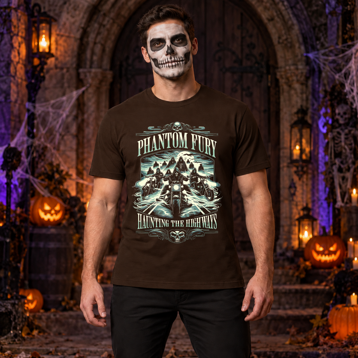 Phantom Fury T-Shirt – Skull & Reaper Gothic Graphic Graphic Tee - Color: chocolate