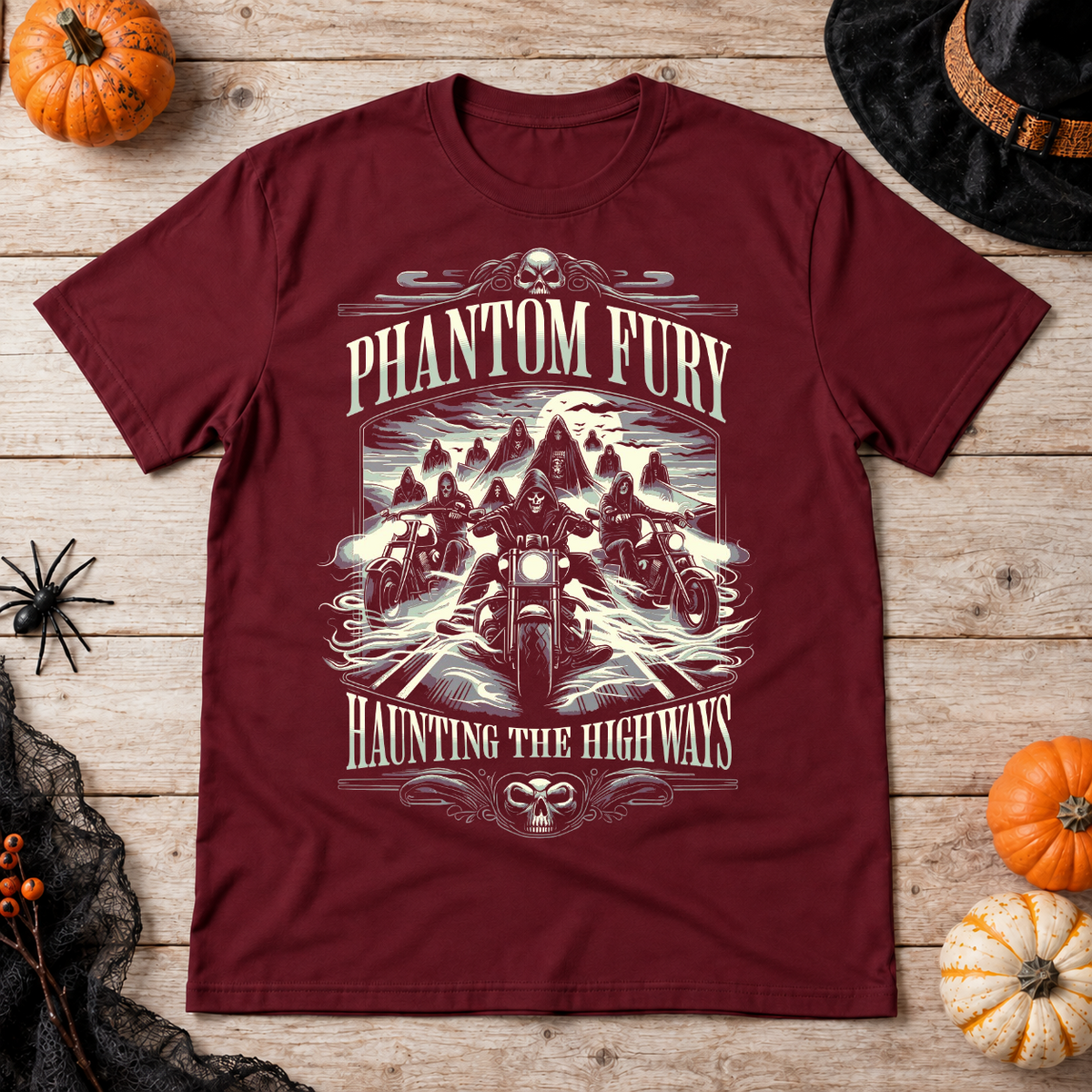 Phantom Fury T-Shirt – Skull & Reaper Gothic Graphic Graphic Tee - Color: maroon