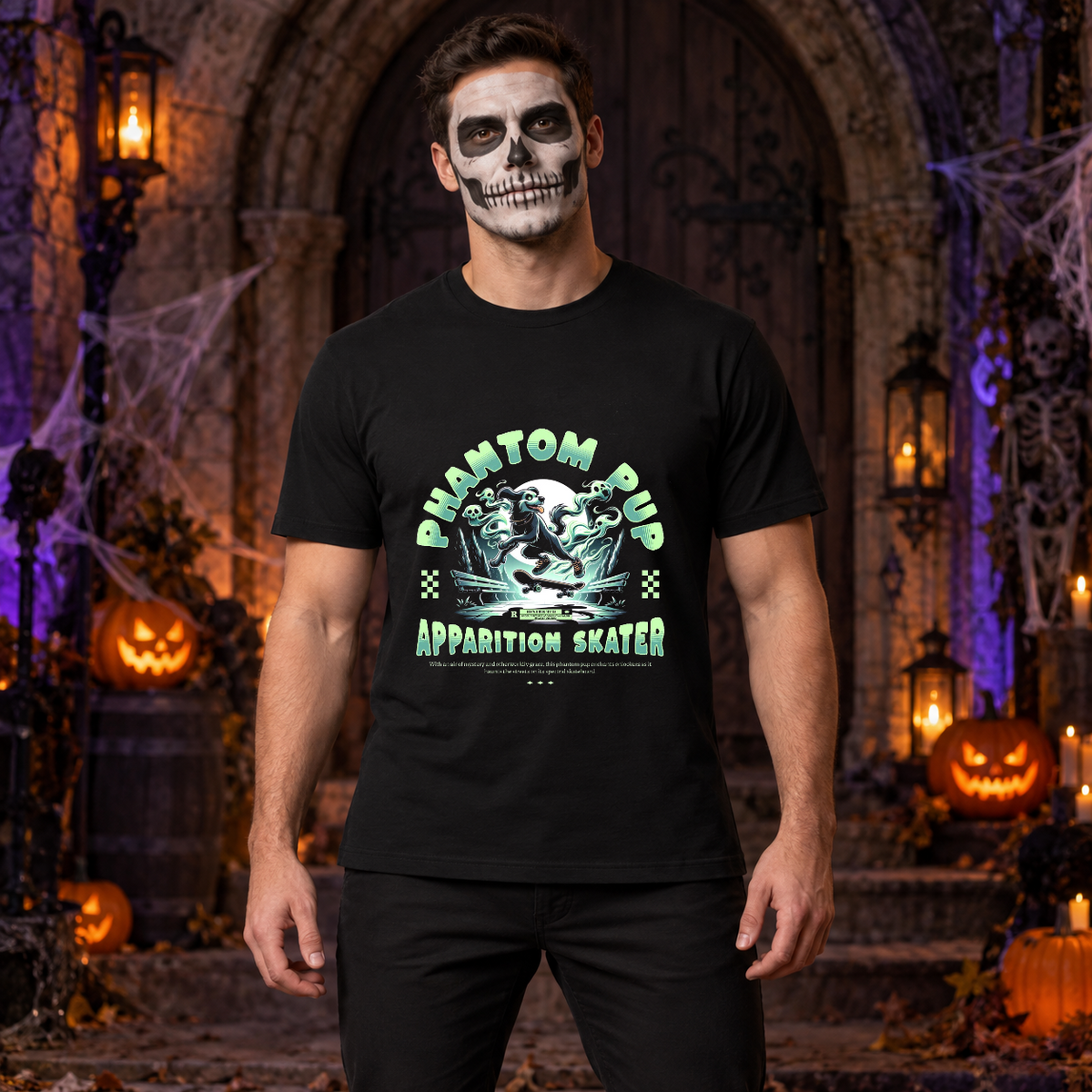 Phantom Pup T-Shirt – Skull & Reaper Gothic Graphic Graphic Tee - Color: black