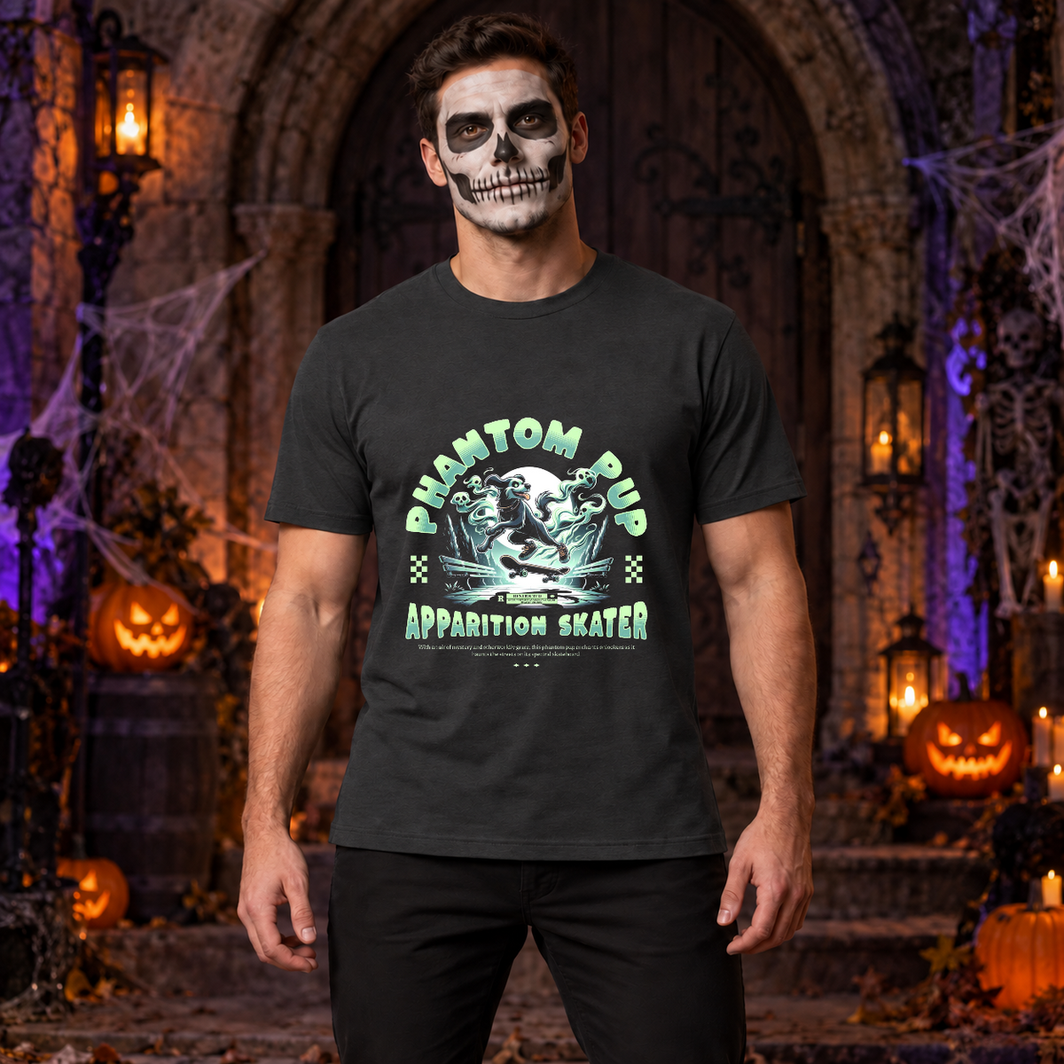 Phantom Pup T-Shirt – Skull & Reaper Gothic Graphic Graphic Tee - Color: charcoal