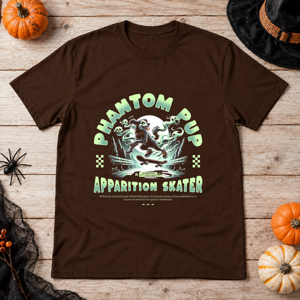 Phantom Pup T-Shirt – Skull & Reaper Gothic Graphic Graphic Tee - Color: chocolate