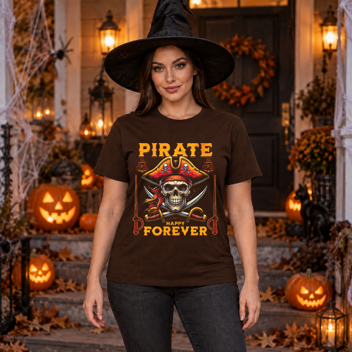 Pirate Skull T-Shirt – Skull & Reaper Gothic Graphic Graphic Tee - Color: chocolate
