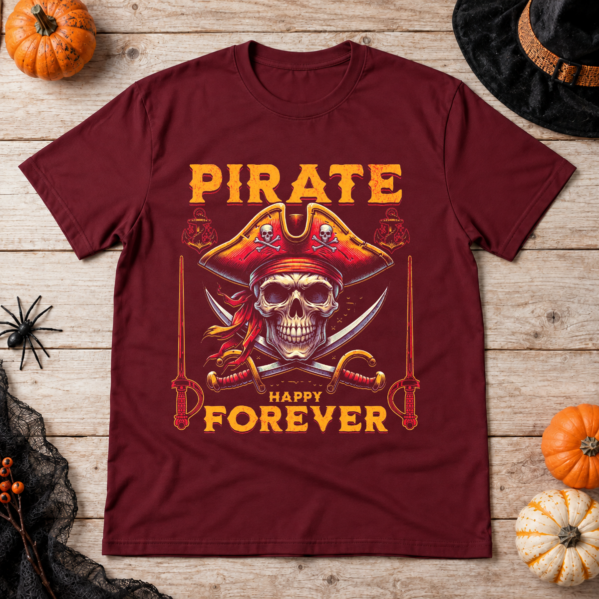 Pirate Skull T-Shirt – Skull & Reaper Gothic Graphic Graphic Tee - Color: maroon