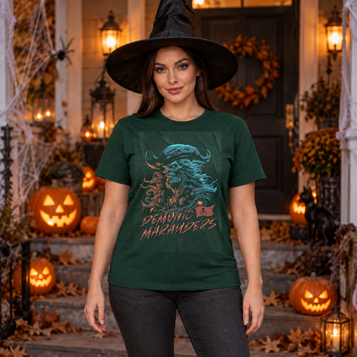 Pirates T-Shirt – Dark Editorial Graphic Design Graphic Tee - Color: forest green