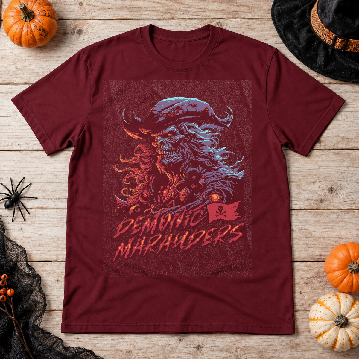 Pirates T-Shirt – Dark Editorial Graphic Design Graphic Tee - Color: maroon