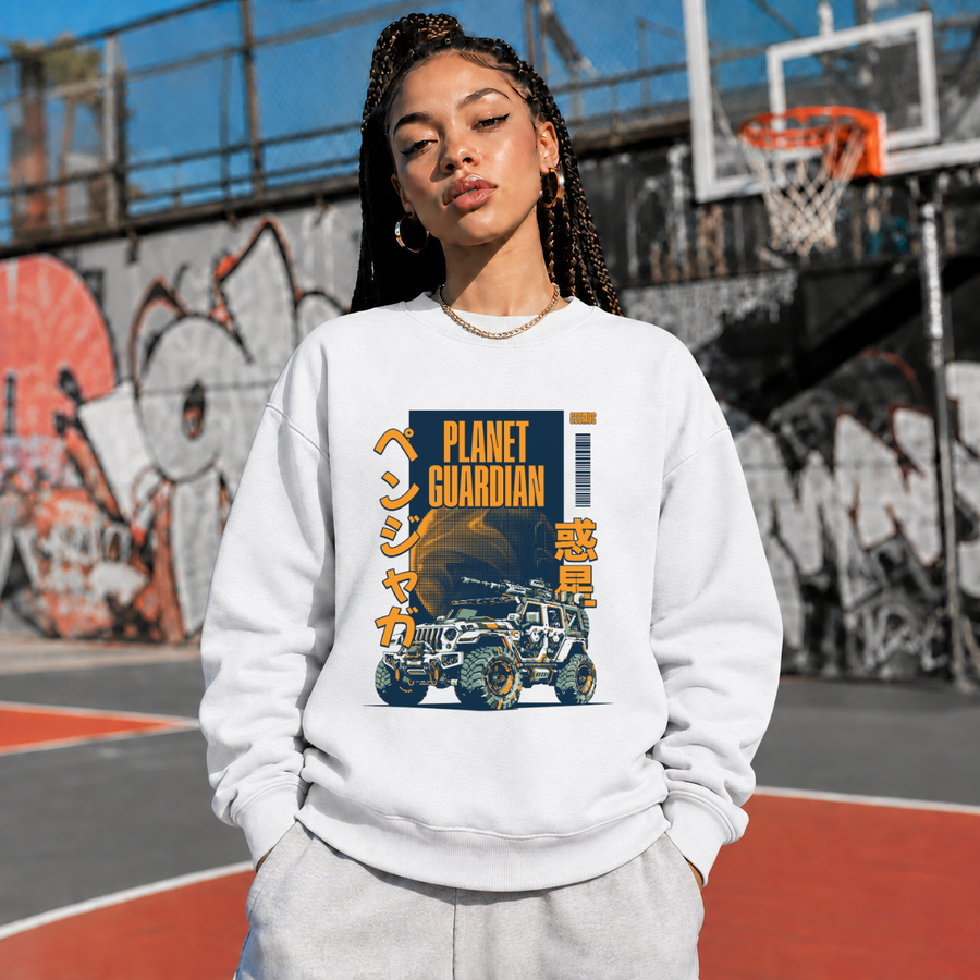 Planet Guardian Retro Badge Jeep T-Shirt – Vintage Y2K / Acid Graphic Streetwear Tee - Color: ash