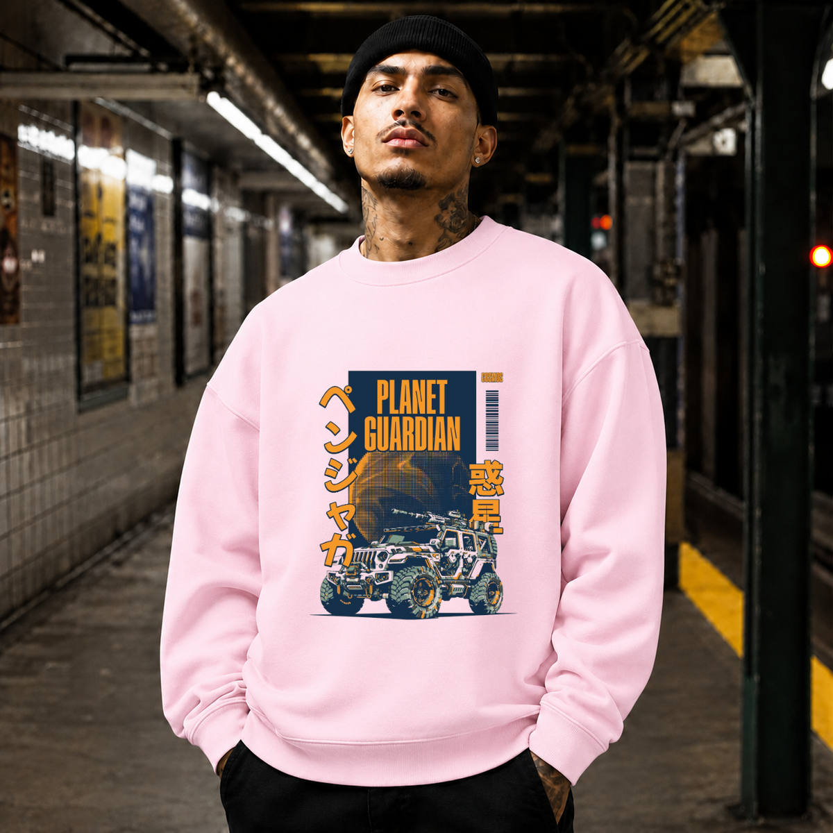 Planet Guardian Retro Badge Jeep T-Shirt – Vintage Y2K / Acid Graphic Streetwear Tee - Color: light pink