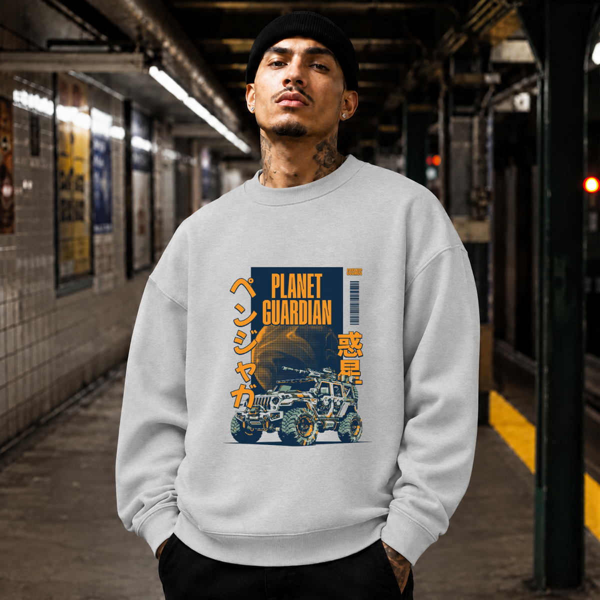 Planet Guardian Retro Badge Jeep T-Shirt – Vintage Y2K / Acid Graphic Streetwear Tee - Color: sport grey