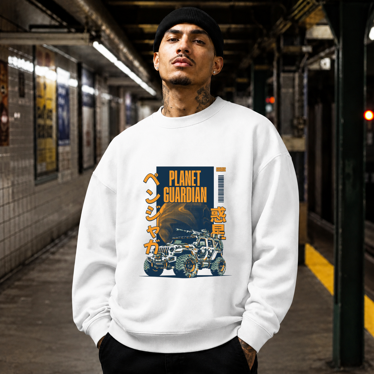 Planet Guardian Retro Badge Jeep T-Shirt – Vintage Y2K / Acid Graphic Streetwear Tee - Color: white