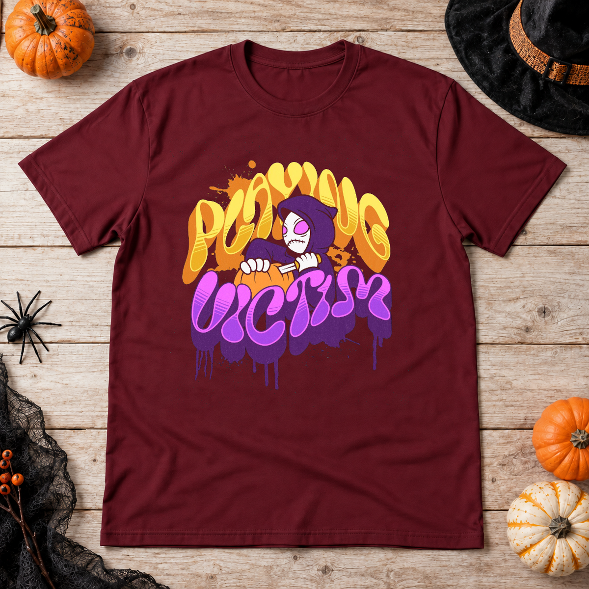 Playing Victim T-Shirt – Dark Editorial Graphic Design Graphic Tee - Color: maroon