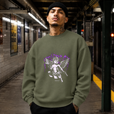Protect Cherub Sweatshirt – Religious Imagery Collage Graphic Sweatshirt - Color: military green