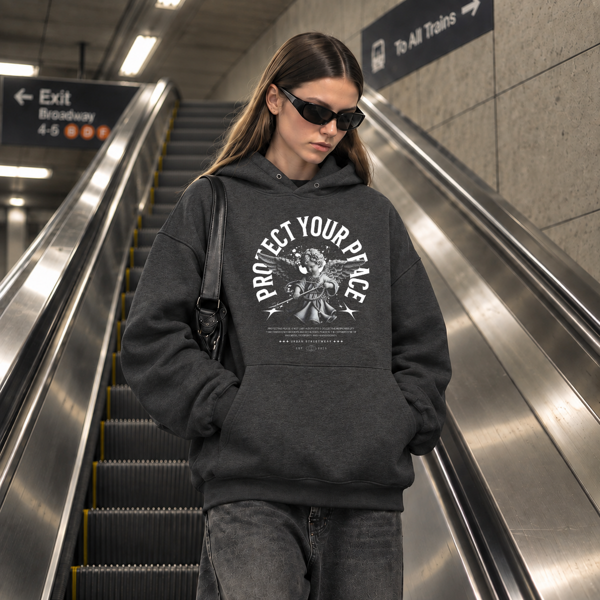 Protect Your Peace Angel Hoodie – Religious Imagery Collage Graphic Hoodie - Color: dark heather
