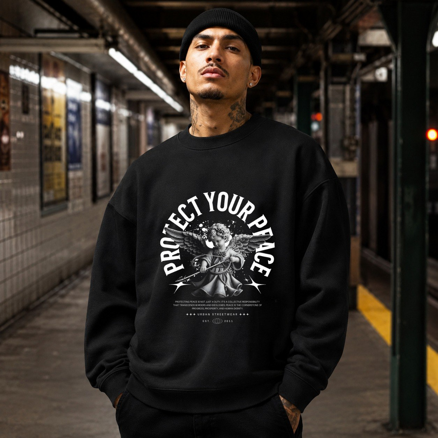 Protect Your Peace Angel T-Shirt – Religious Imagery Collage Graphic Tee - Color: black