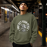 Protect Your Peace Angel T-Shirt – Religious Imagery Collage Graphic Tee - Color: military green