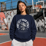 Protect Your Peace Angel T-Shirt – Religious Imagery Collage Graphic Tee - Color: navy