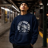 Protect Your Peace Angel T-Shirt – Religious Imagery Collage Graphic Tee - Color: navy