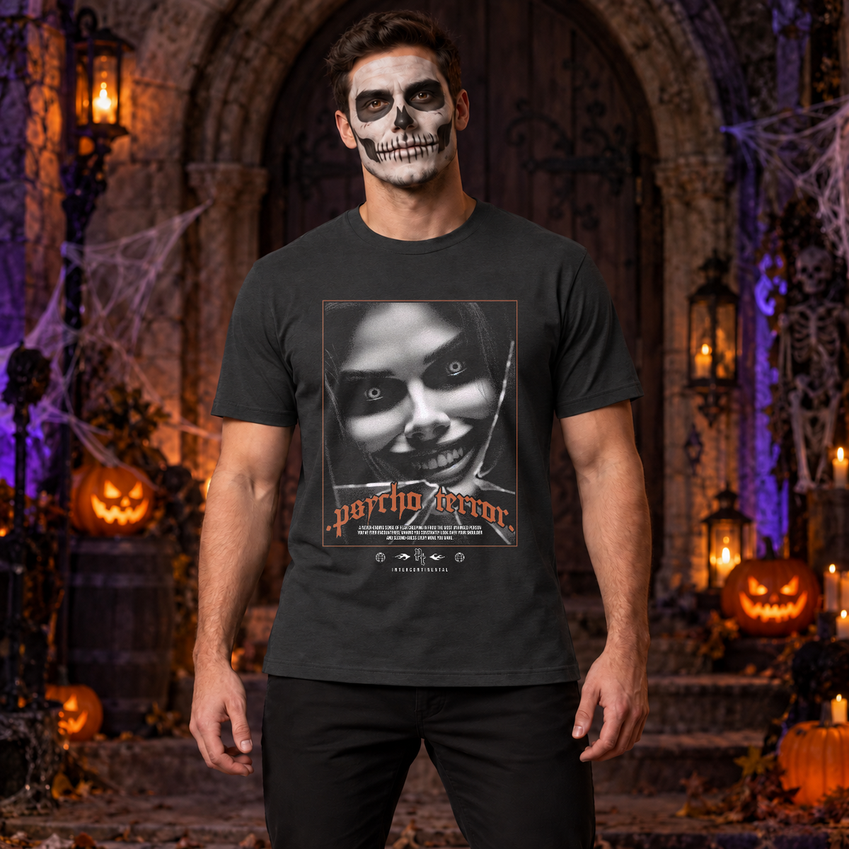 Psycho Terror T-Shirt – Skull & Reaper Gothic Graphic Graphic Tee - Color: charcoal