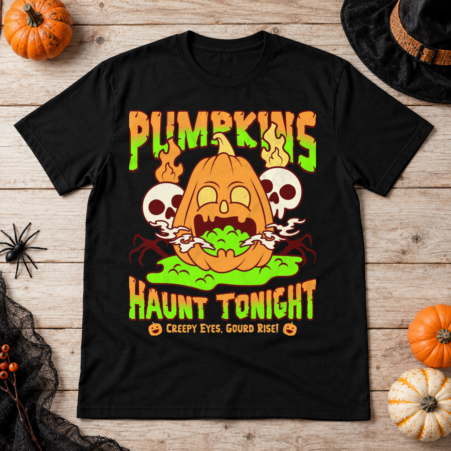 Pumpkins Haunt Tonight Spooky Halloween T-Shirt – Halloween Streetwear Graphic Graphic Tee - Color: black