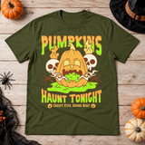 Pumpkins Haunt Tonight Spooky Halloween T-Shirt – Halloween Streetwear Graphic Graphic Tee - Color: military green