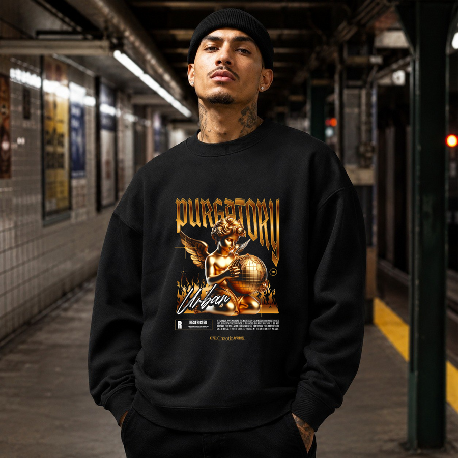 Purgatory Cherub Globe T-Shirt – Religious Imagery Collage Graphic Tee - Color: black