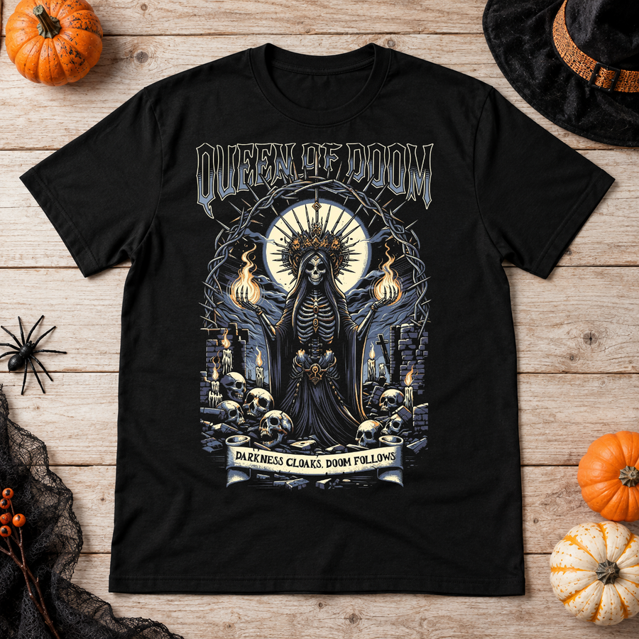 Queen of Doom T-Shirt – Skull & Reaper Gothic Graphic Graphic Tee - Color: black