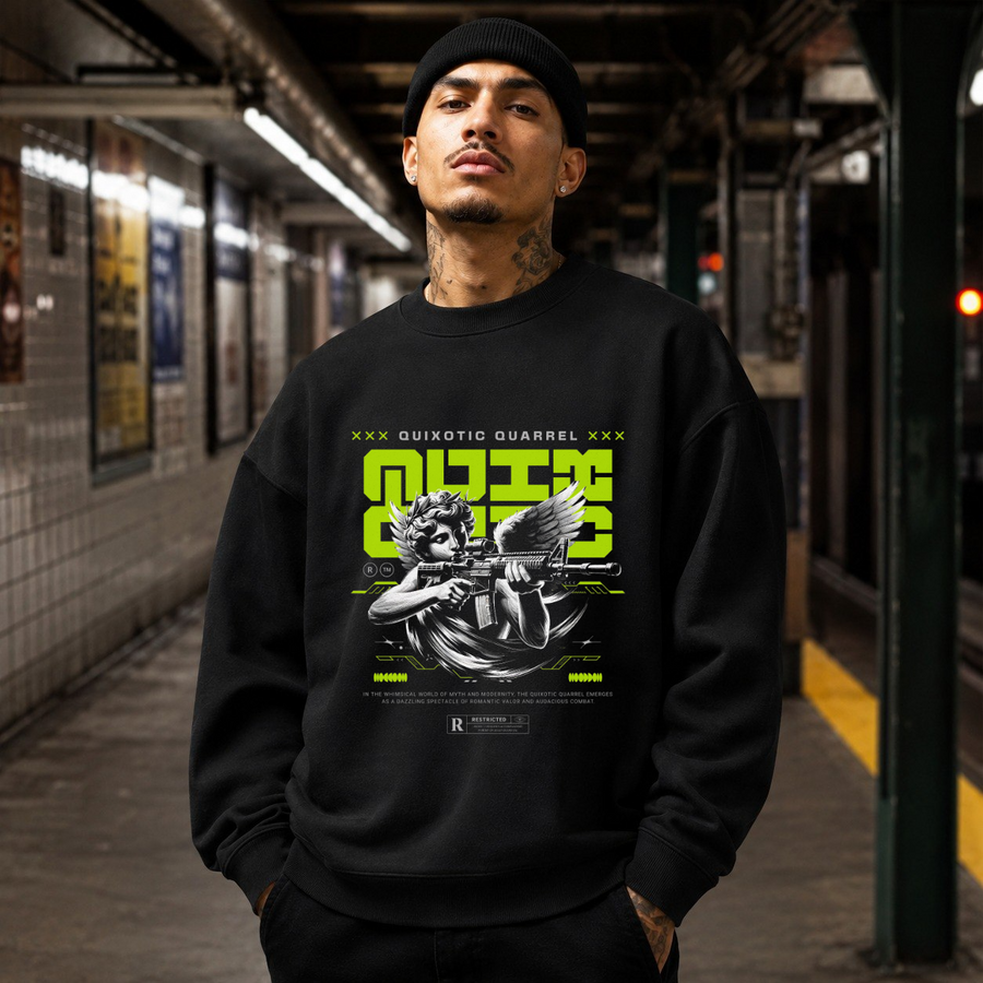 Quixotic Quarrel Cherub Gun Sweatshirt – Vintage Y2K / Acid Graphic Streetwear Sweatshirt - Color: black