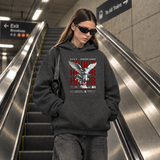 Radiant Surge Ardor Armor Angel Hoodie – Gothic Streetwear Poster Graphic Hoodie - Color: dark heather