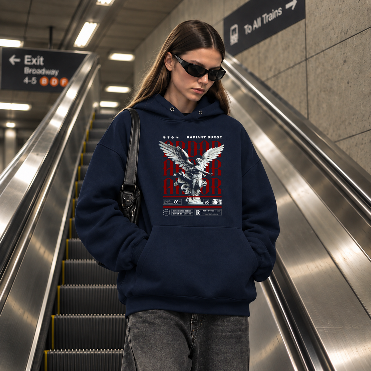 Radiant Surge Ardor Armor Angel Hoodie – Gothic Streetwear Poster Graphic Hoodie - Color: navy