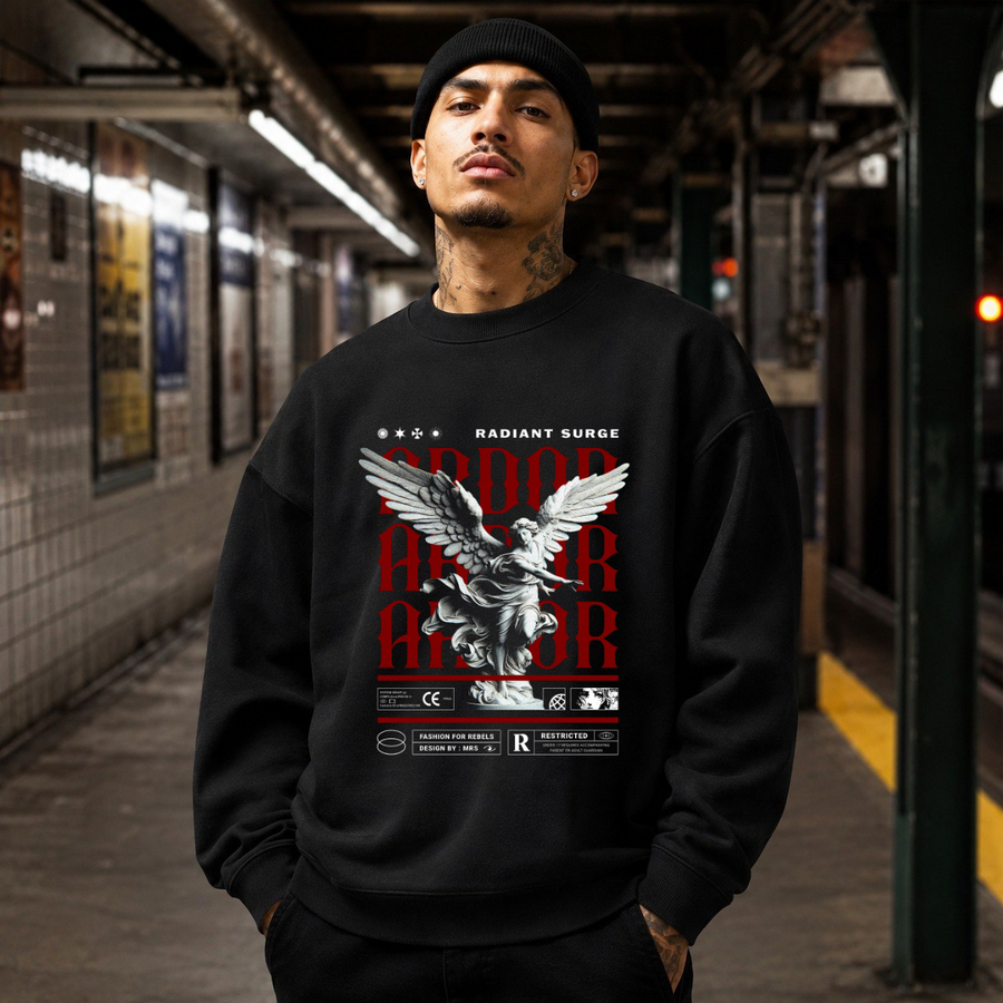 Radiant Surge Ardor Armor Angel T-Shirt – Gothic Streetwear Poster Graphic Tee - Color: black