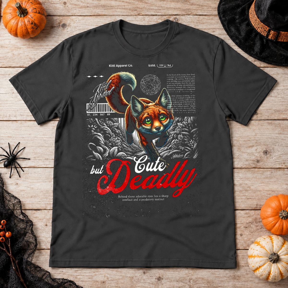 Red Fox! Cute but Deadly T-Shirt – Cute Halloween Graphic Graphic Tee - Color: charcoal