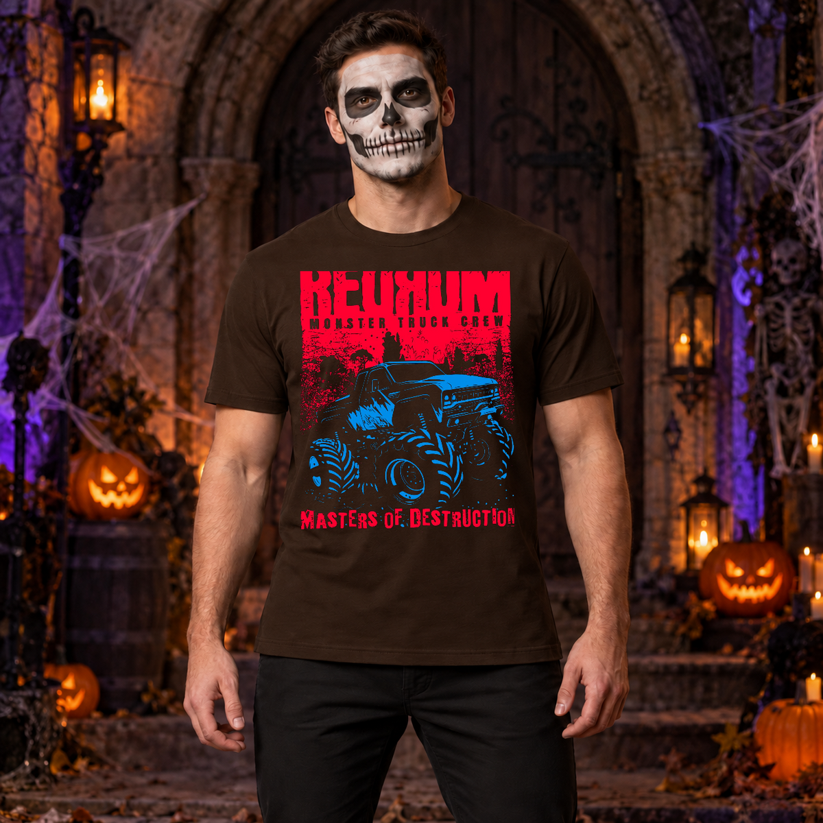 Redrum Monster Truck T-Shirt – Zombie & Monster Horror Graphic Graphic Tee - Color: chocolate