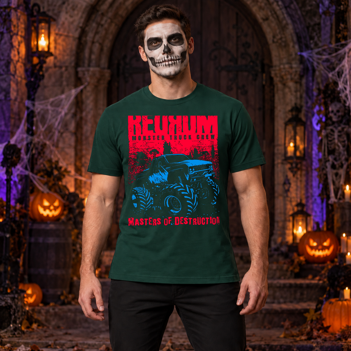 Redrum Monster Truck T-Shirt – Zombie & Monster Horror Graphic Graphic Tee - Color: forest green