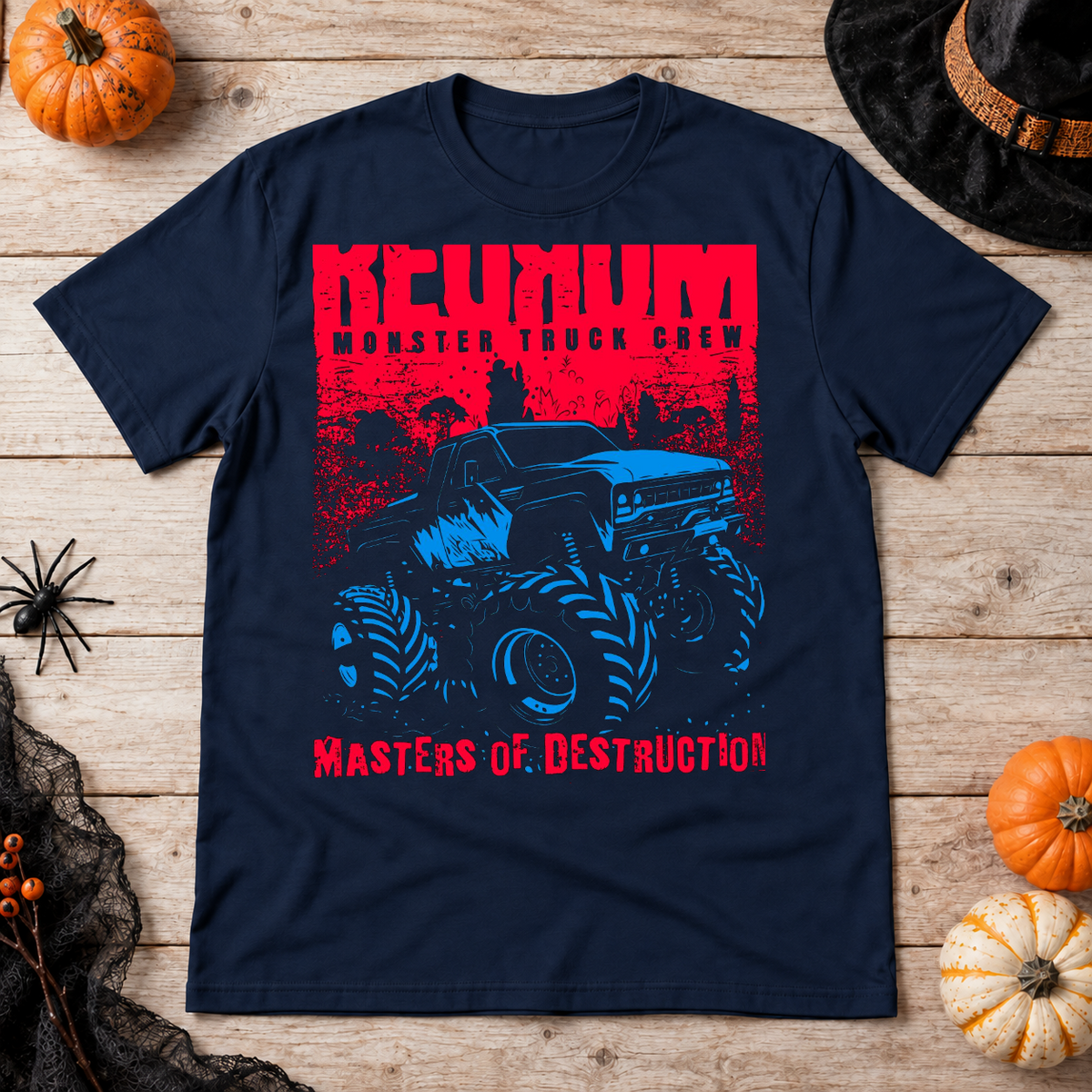 Redrum Monster Truck T-Shirt – Zombie & Monster Horror Graphic Graphic Tee - Color: navy