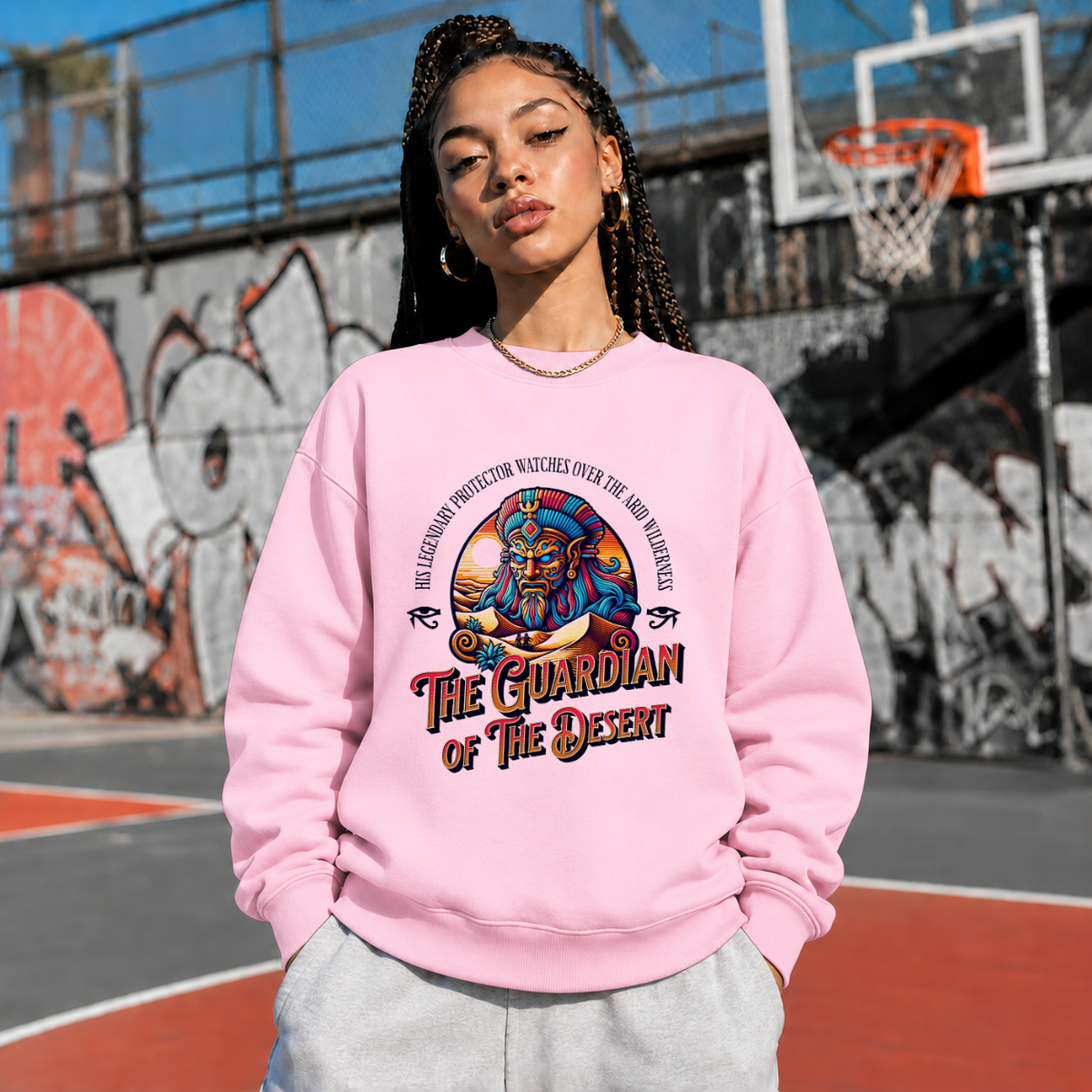 Retro Illustrative Guardian of the Desert T-Shirt – Gothic Streetwear Poster Graphic Tee - Color: light pink
