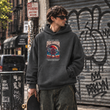 Retro Illustrative Space Guardian Astronaut Hoodie – Vintage Y2K / Acid Graphic Streetwear Hoodie - Color: dark heather