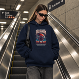 Retro Illustrative Space Guardian Astronaut Hoodie – Vintage Y2K / Acid Graphic Streetwear Hoodie - Color: navy