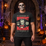 Retro Midnight Mayhem Halloween Costume Party T-Shirt – Halloween Streetwear Graphic Graphic Tee - Color: charcoal