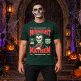 Retro Midnight Mayhem Halloween Costume Party T-Shirt – Halloween Streetwear Graphic Graphic Tee - Color: forest green