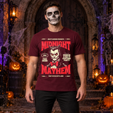 Retro Midnight Mayhem Halloween Costume Party T-Shirt – Halloween Streetwear Graphic Graphic Tee - Color: maroon