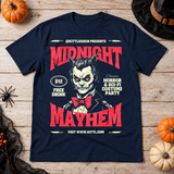 Retro Midnight Mayhem Halloween Costume Party T-Shirt – Halloween Streetwear Graphic Graphic Tee - Color: navy