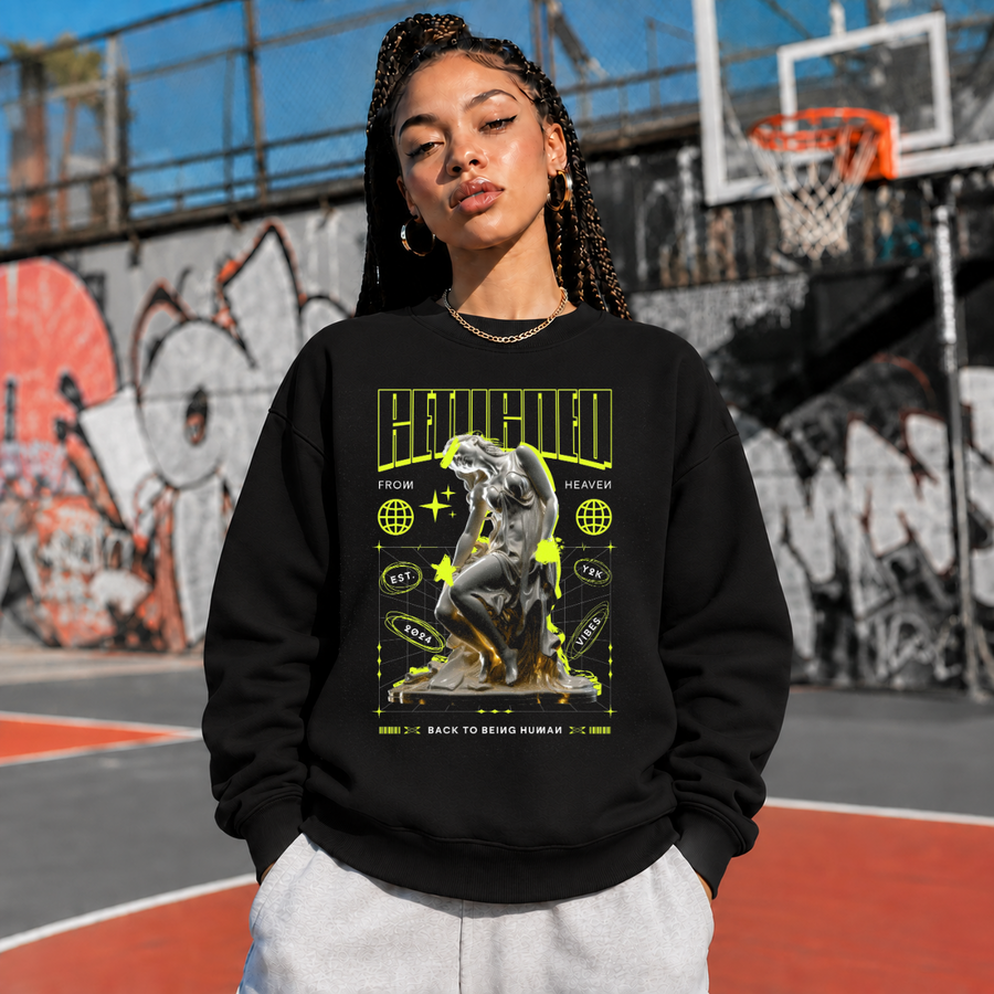 Returned From Heaven Statue T-Shirt – Vintage Y2K / Acid Graphic Streetwear Tee - Color: black