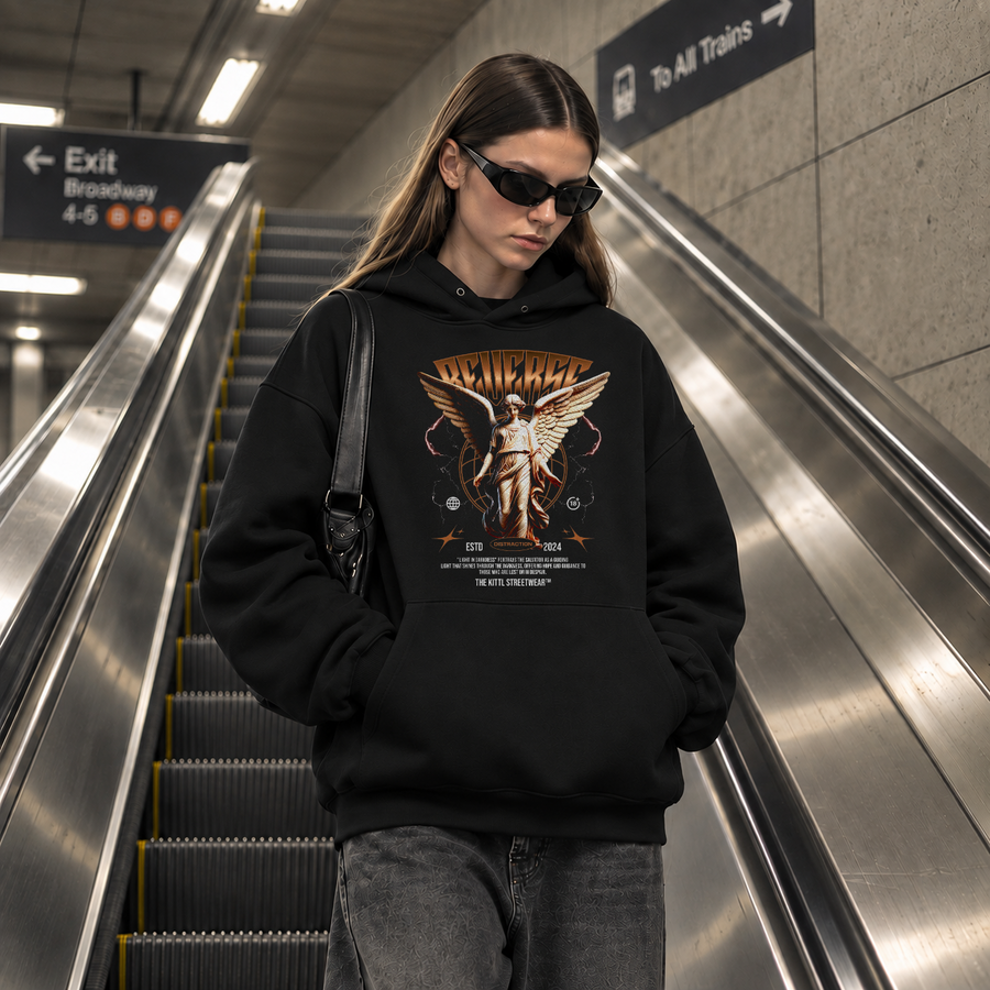 Reverse Angel Hoodie – Dark Art / Renaissance Aesthetic Graphic Hoodie - Color: black