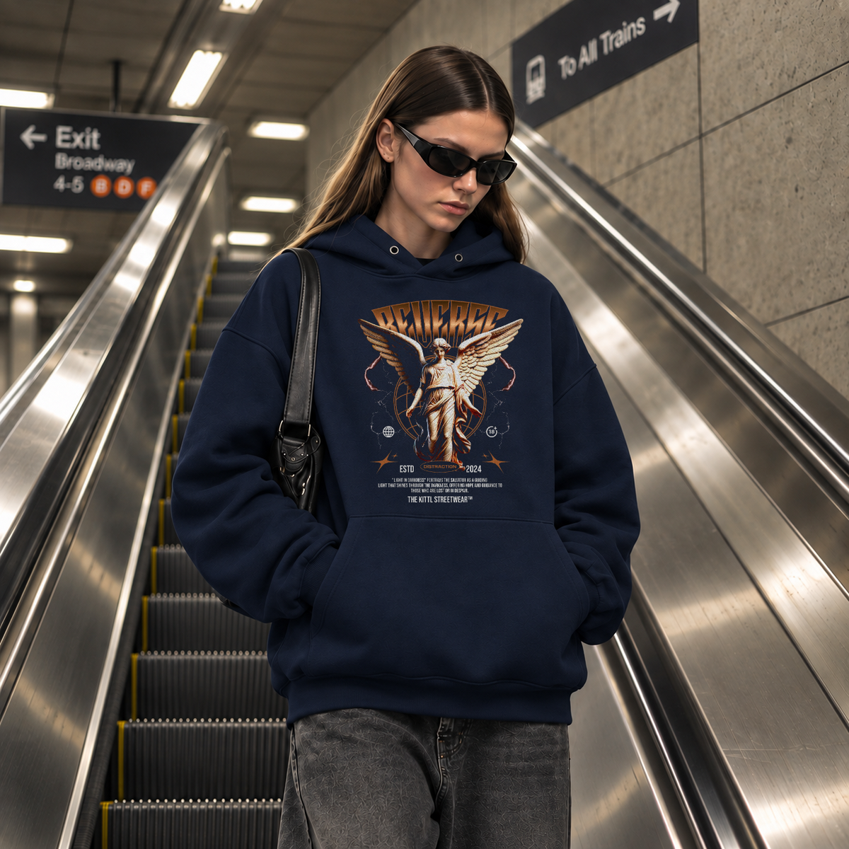 Reverse Angel Hoodie – Dark Art / Renaissance Aesthetic Graphic Hoodie - Color: navy