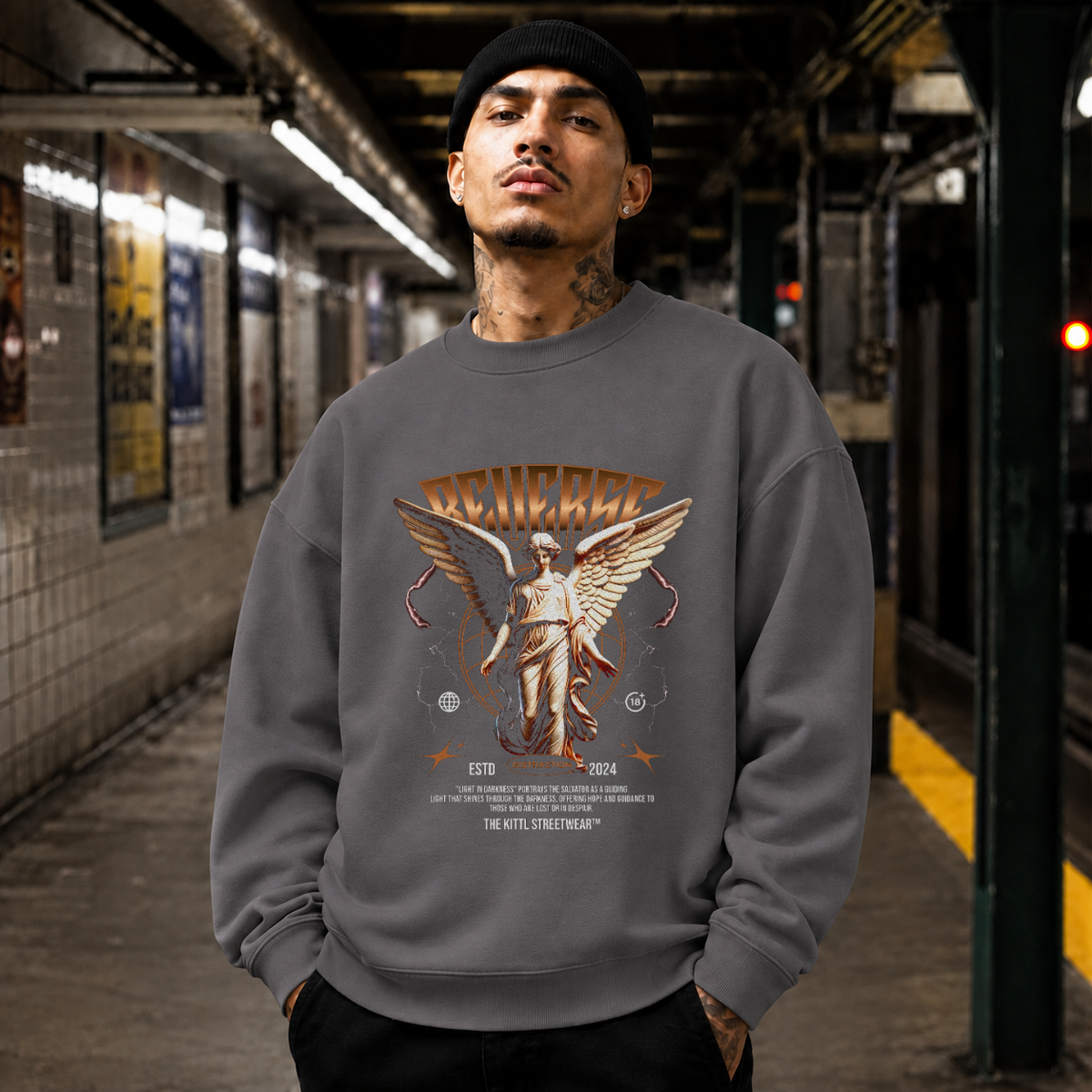 Reverse Angel Sweatshirt – Dark Art / Renaissance Aesthetic Graphic Sweatshirt - Color: charcoal