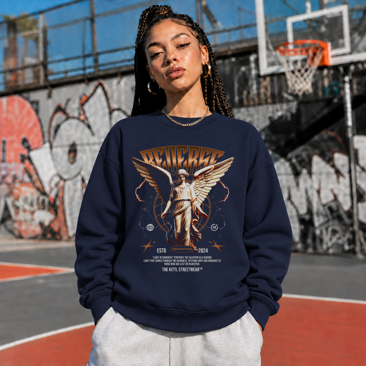 Reverse Angel Sweatshirt – Dark Art / Renaissance Aesthetic Graphic Sweatshirt - Color: navy