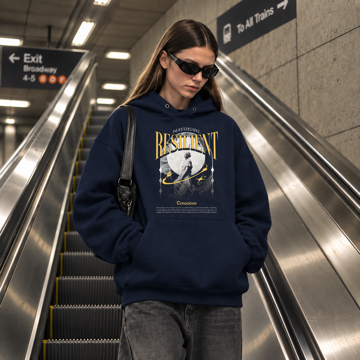 Risilient Indefatigable Statue Hoodie – Dark Art / Renaissance Aesthetic Graphic Hoodie - Color: navy
