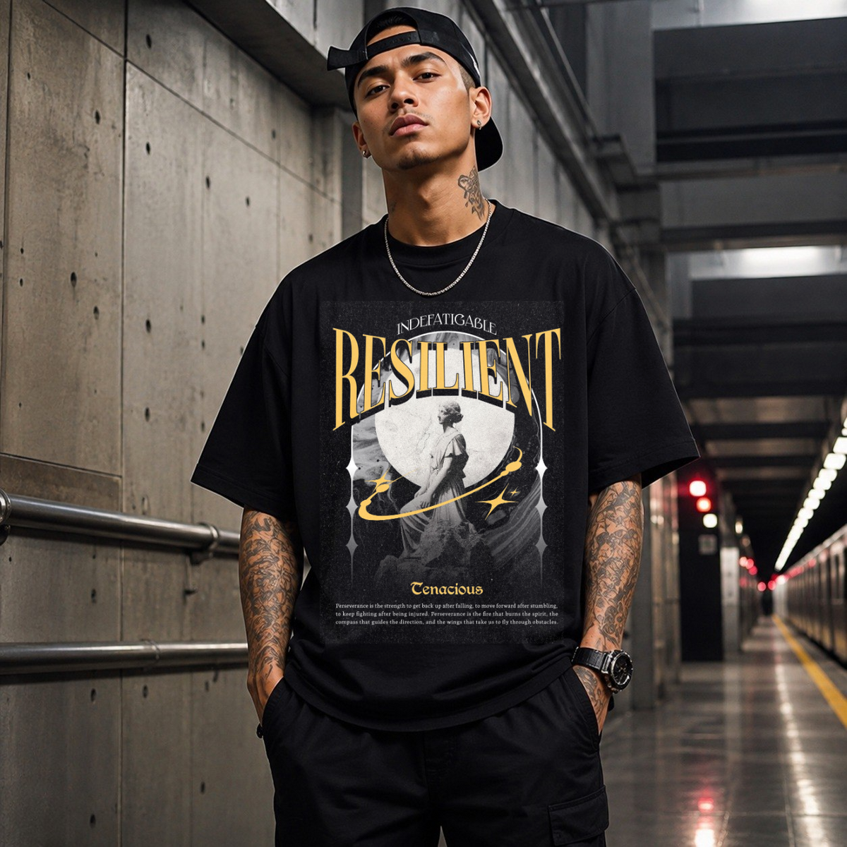 Risilient Indefatigable Statue T-Shirt – Dark Art / Renaissance Aesthetic Graphic Tee - Color: Black