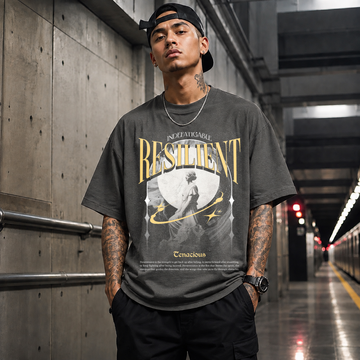 Risilient Indefatigable Statue T-Shirt – Dark Art / Renaissance Aesthetic Graphic Tee - Color: Dark Heather