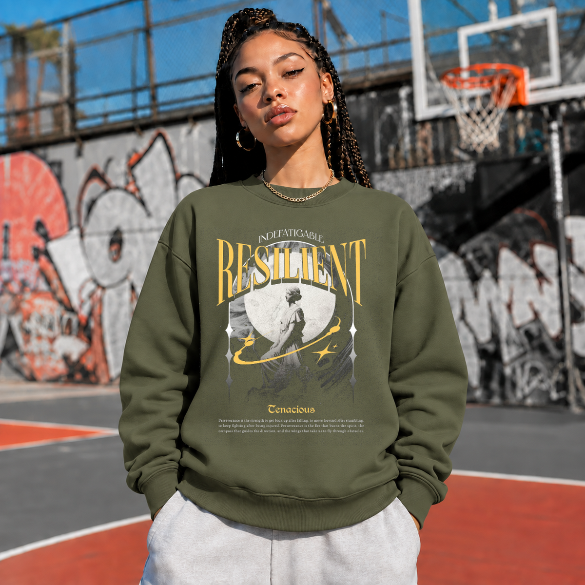 Risilient Indefatigable Statue T-Shirt – Dark Art / Renaissance Aesthetic Graphic Tee - Color: military green